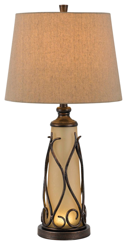 150W 3 Way Taylor Table Lamp with 1W LED, Iron Finish, Light Brown