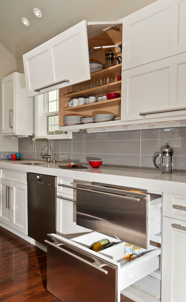 Photo of a transitional kitchen in Seattle with stainless steel appliances.