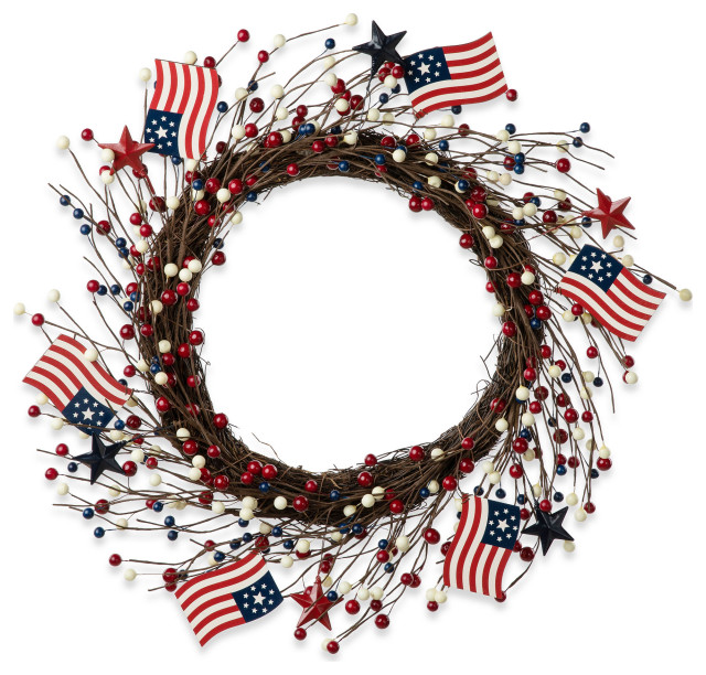 22"D Patriotic/Americana Flag and Berry Wreath