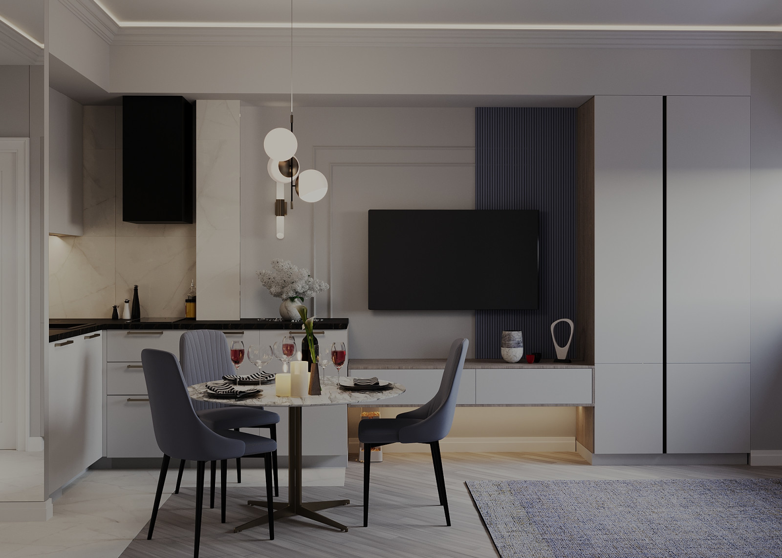 ЖК Статус г. Иваново, Дизайн-проект квартиры 47 м2, Кухня-гостиная