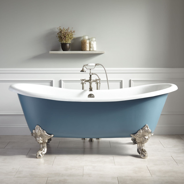 Signature Hardware 931045-72 Lena 72" Cast Iron Soaking Clawfoot Tub, Blue