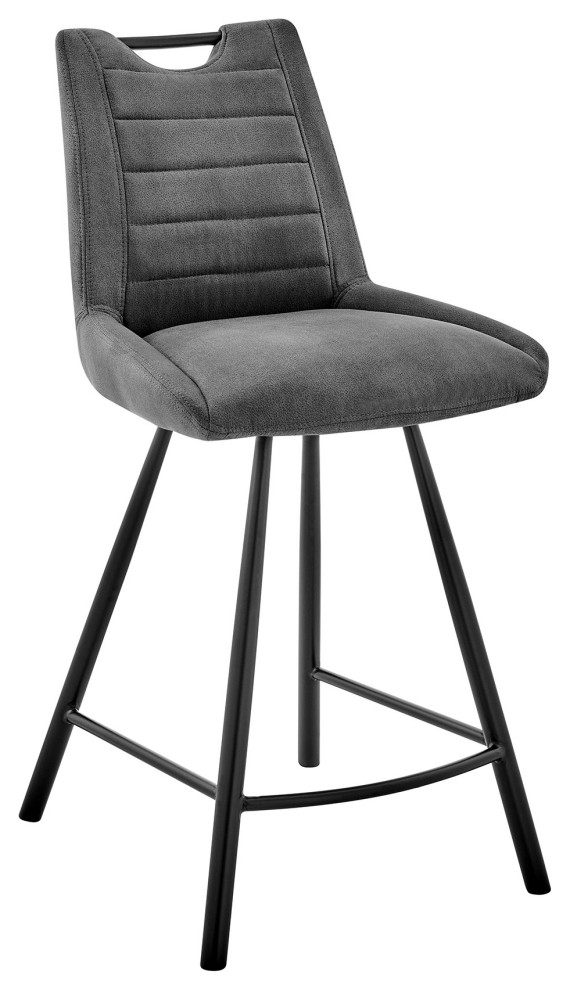 30" Black Fabric and Black Metal Bar Stool Transitional Bar Stools