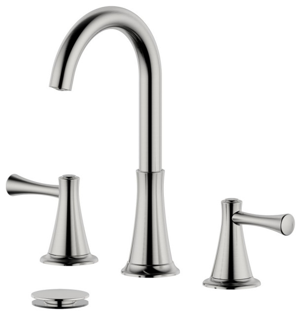 Kassel Double Handle Brushed Nickel Faucet, Drain Assembly With Overflow