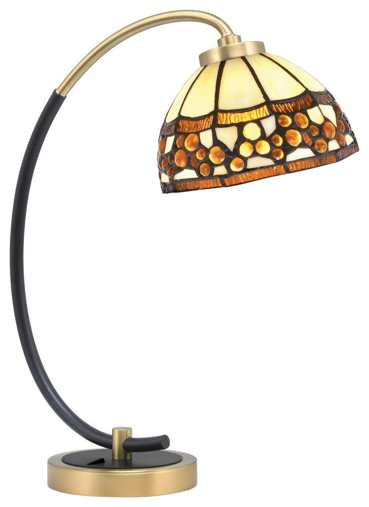 1-Light Desk Lamp, Matte Black/New Age Brass Finish, 7" Roman Jewel Art Glass
