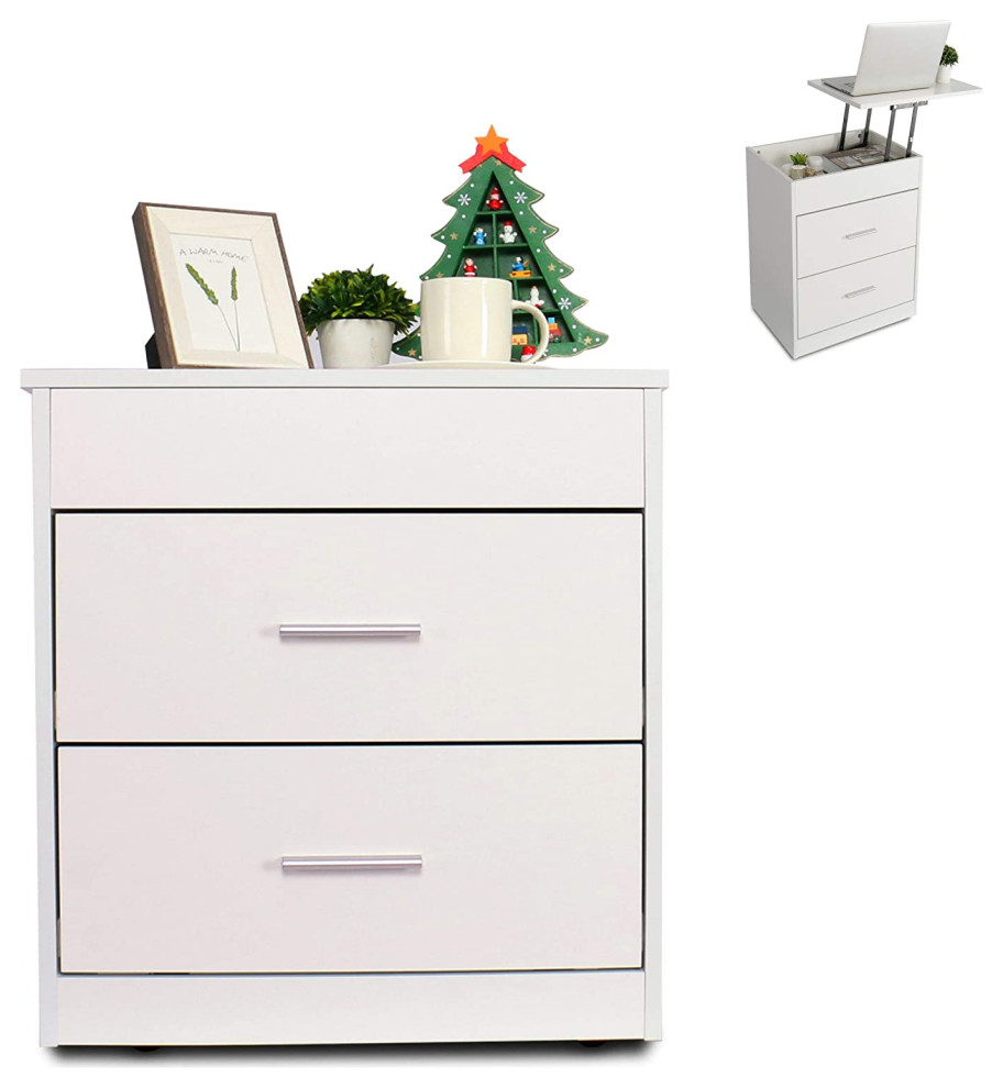 Nightstand with Lift Top, 2 Drawer and Hidden Storage Compartment