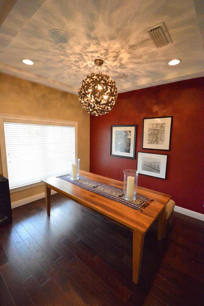 Inspiration for an arts and crafts separate dining room in Orlando with dark hardwood floors.