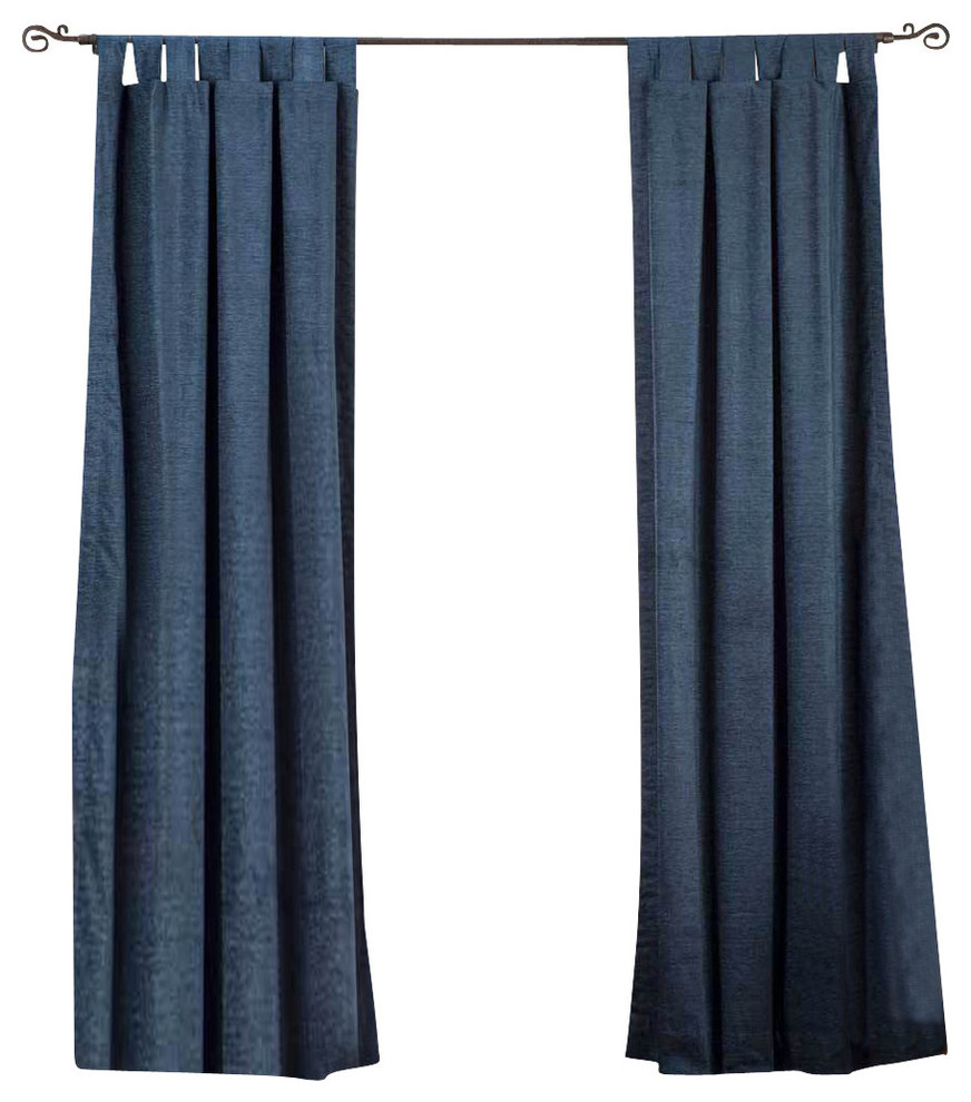 Lined-Navy Blue Tab Top  Velvet Curtain / Drape / Panel   - 60W x 84L - Piece