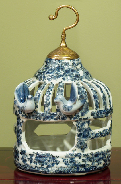 Hand Painted Porcelain Bird Feeder Asian Dining Room Chicago