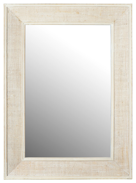 Rectangle Wall Mirror With Rattan Detail, White Wash