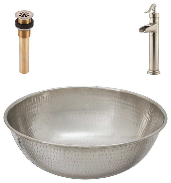 Bohr Vessel Copper Sink Kit With Pfister Faucet Drain In Brushed