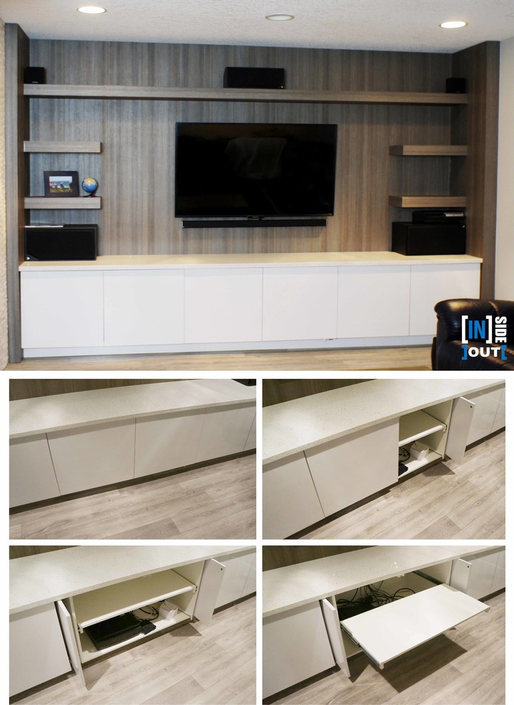 Example of a mid-sized trendy basement design in Calgary