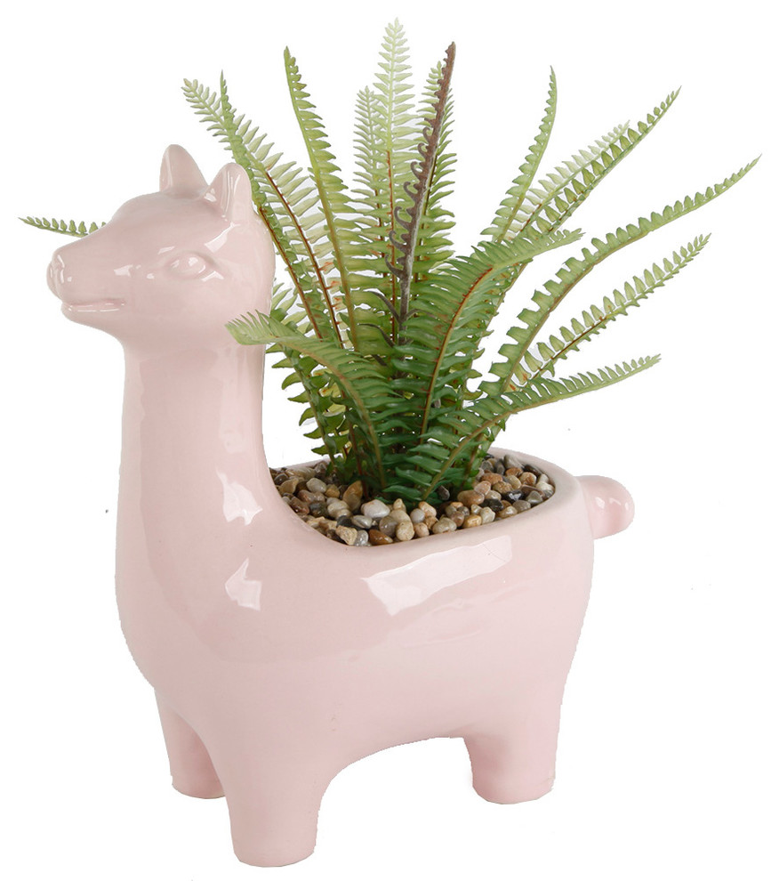 Medium Fern Pink Llama Ceramic Pot, 7"