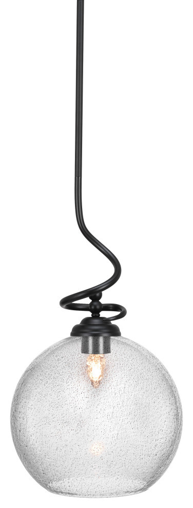 Capri 1-Light Stem Pendant with Hang Straight Swivel, Matte Black/Smoke Bubble