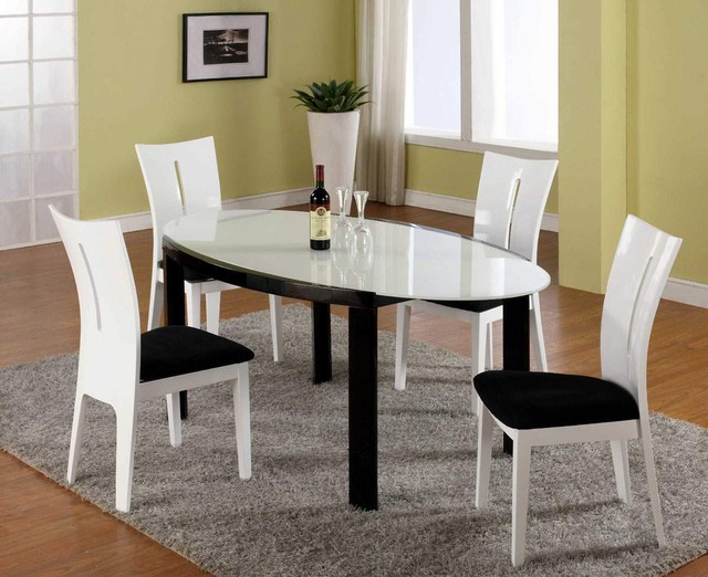 High End Oval Frosted Glass Top Microfiber Seats Modern Dining Set