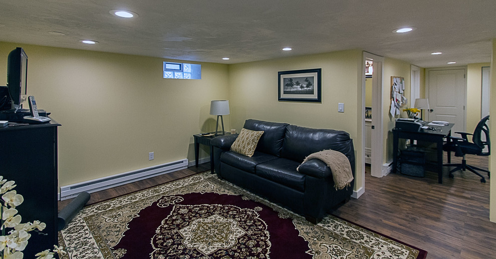 Inspiration for a mid-sized transitional basement remodel