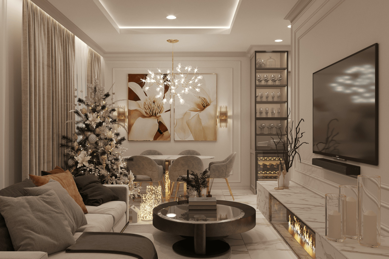 Просторная квартира в нежных оттенках со стильными элементами декора