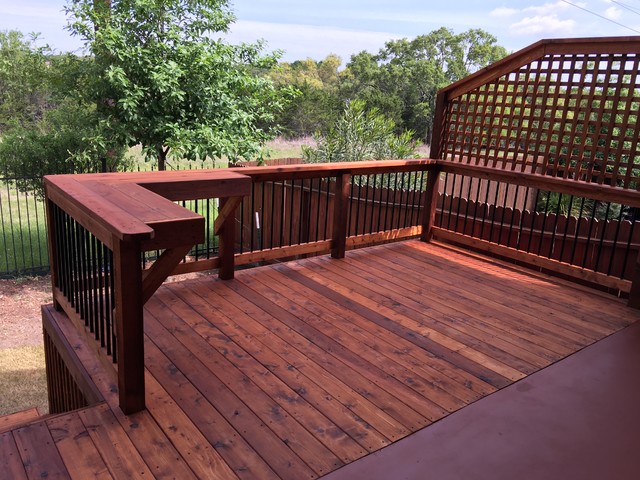 Cedar Deck With A Lattice Privacy Fence And Mini Arbor San