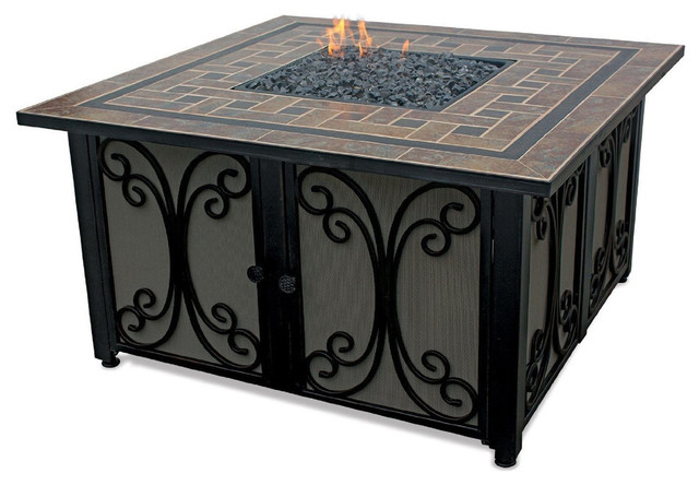 Blue Rhino Liquid Propane Outdoor Firebowl With Slate Tile Mantel Blue Rhino Liquid Propane Outdoor Firebowl With Slate Tile Mantel Mediterranean Fire Pits By Varouj Appliances