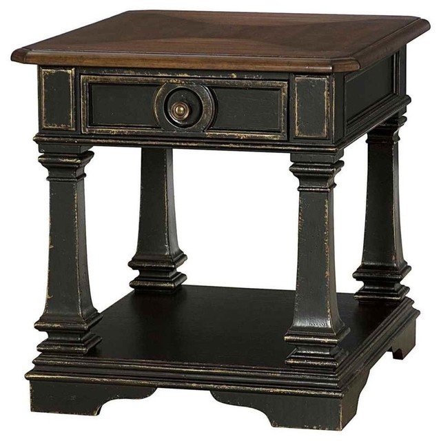 Hammary Dorset Rectangular 1Drawer End Table, Black With Pretzel Brown