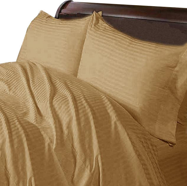 300TC 100% Egyptian Cotton Stripe Taupe Expanded Queen Size Flat Sheet