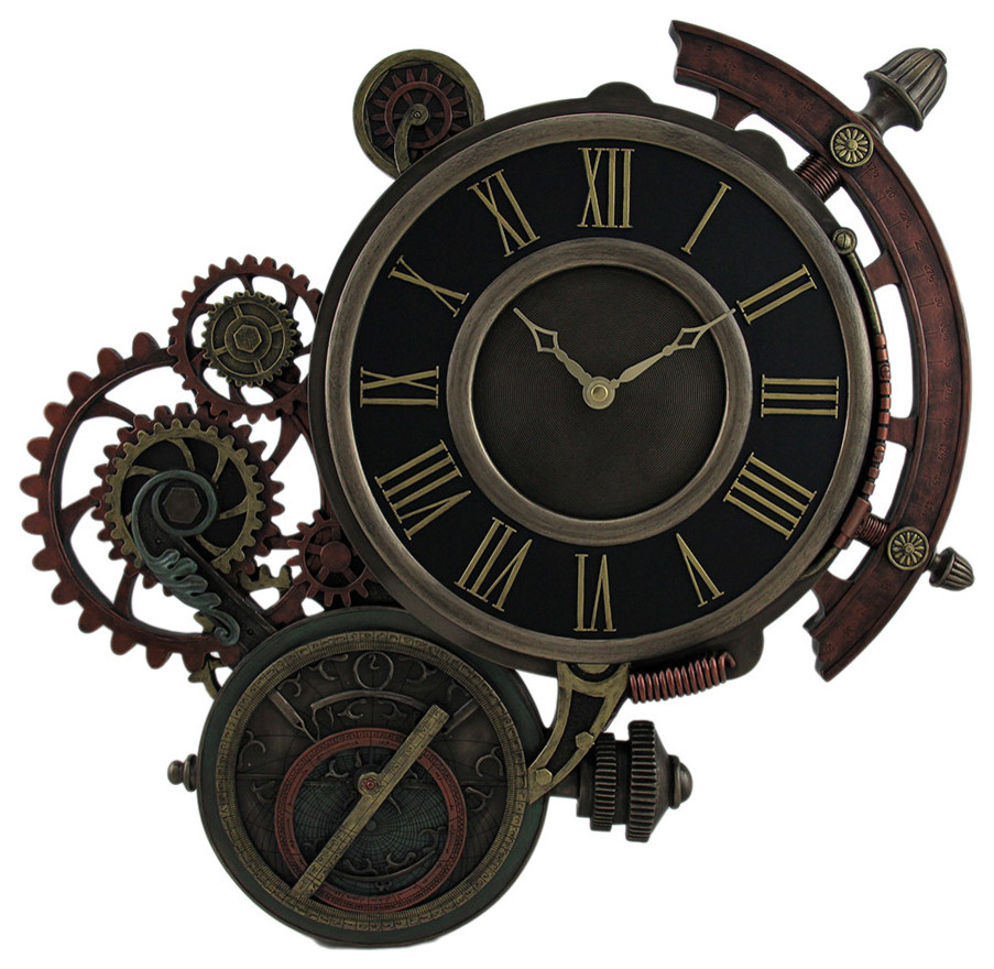 Mechanical Steampunk Astrolabe Star Tracker Wall Clock 17 Inch Industrial Wall Clocks By Zeckos Houzz