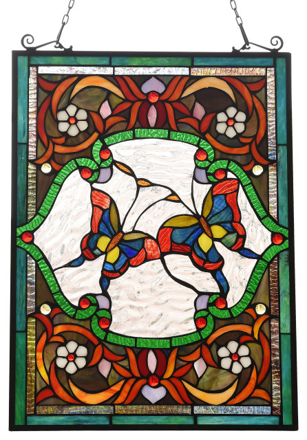 Chloe Lighting Annabella Tiffany Animal Design Window Panel 18 X25 Stained Glass Panels By Chloe Lighting Inc