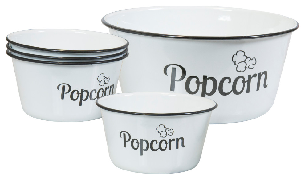 Metal Enamelware Popcorn Bowl Set Traditional Serving And Salad