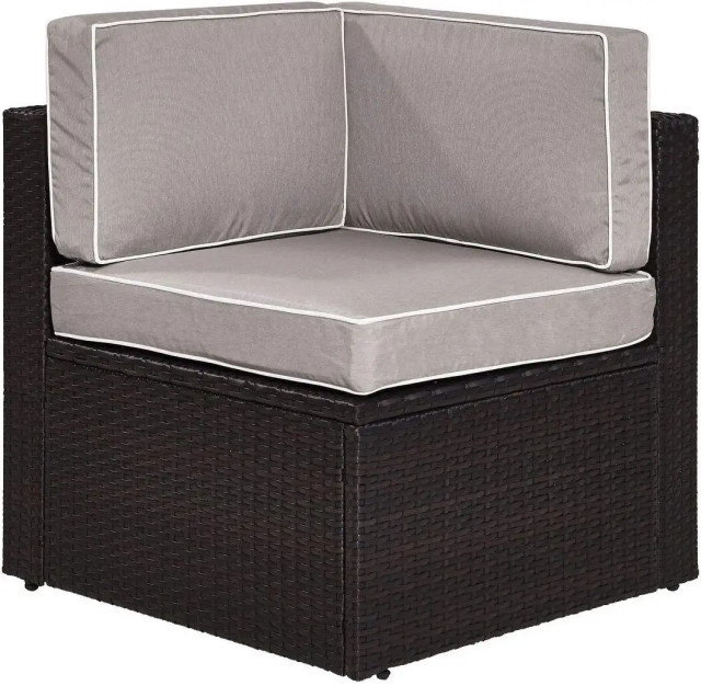 Outdoor Lounge Chair, Corner Design With Wicker Metal Frame and Gray Cushions Tropical