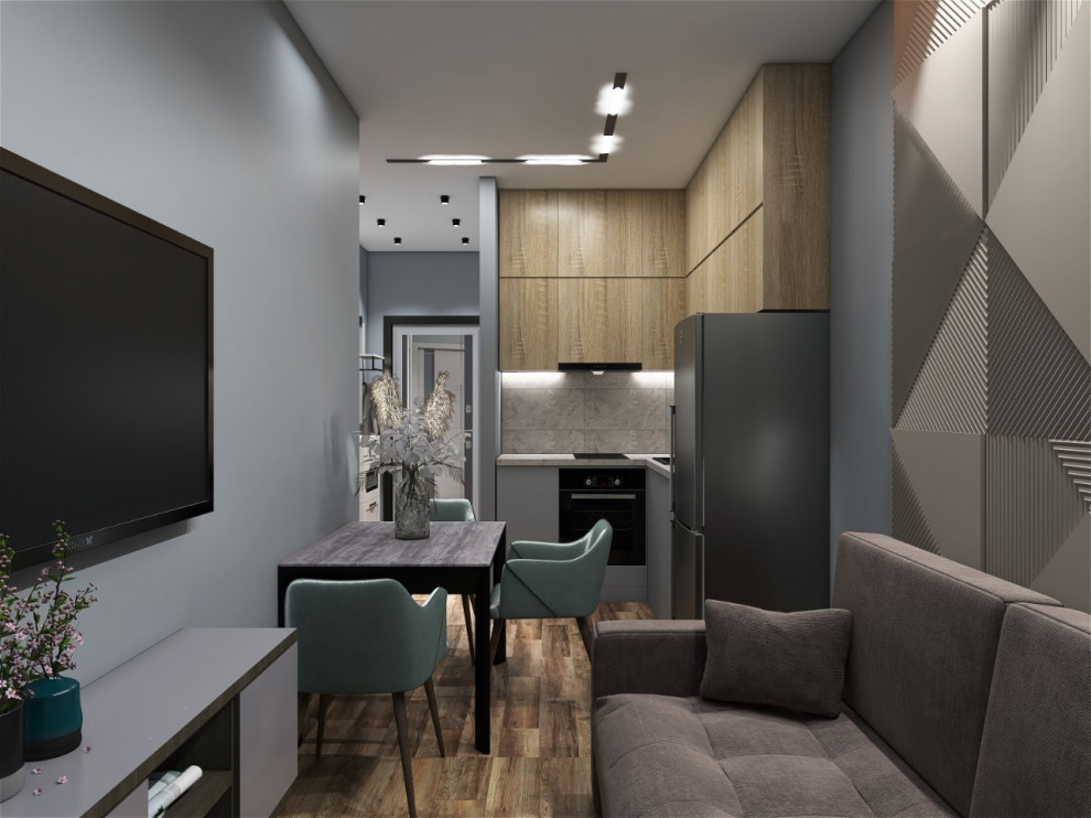 Дизайн-проект холостяцкой однокомнатной квартиры. Кухня-гостиная