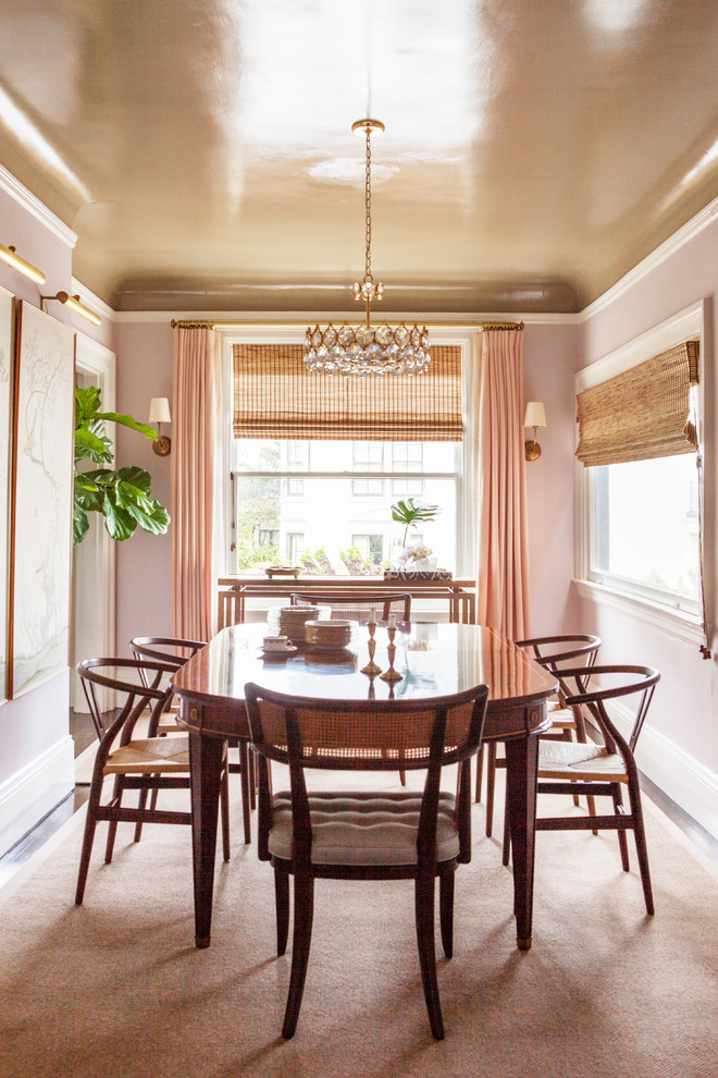 Mid-sized traditional separate dining room in Other with pink walls.