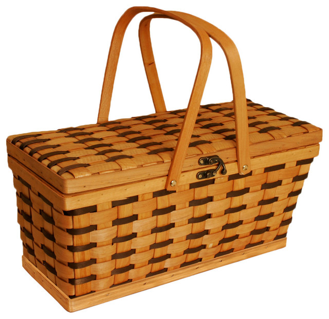 Tuscana Two-Tone Wooden Weave Picnic Basket - Modern - Picnic Baskets ...