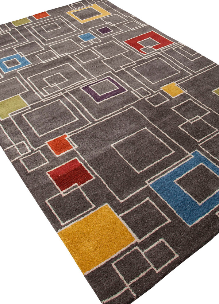 Hand-Tufted Geometric Pattern Wool Gray/Multi Area Rug (5 x 8)