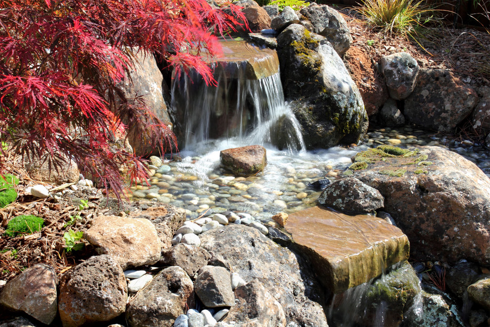 This is an example of an asian garden in San Francisco with with waterfall.