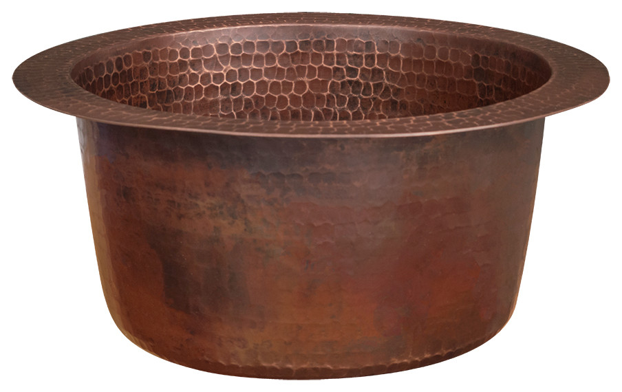 10" Round Hammered Copper Bar Sink With 2" Drain Opening Traditional