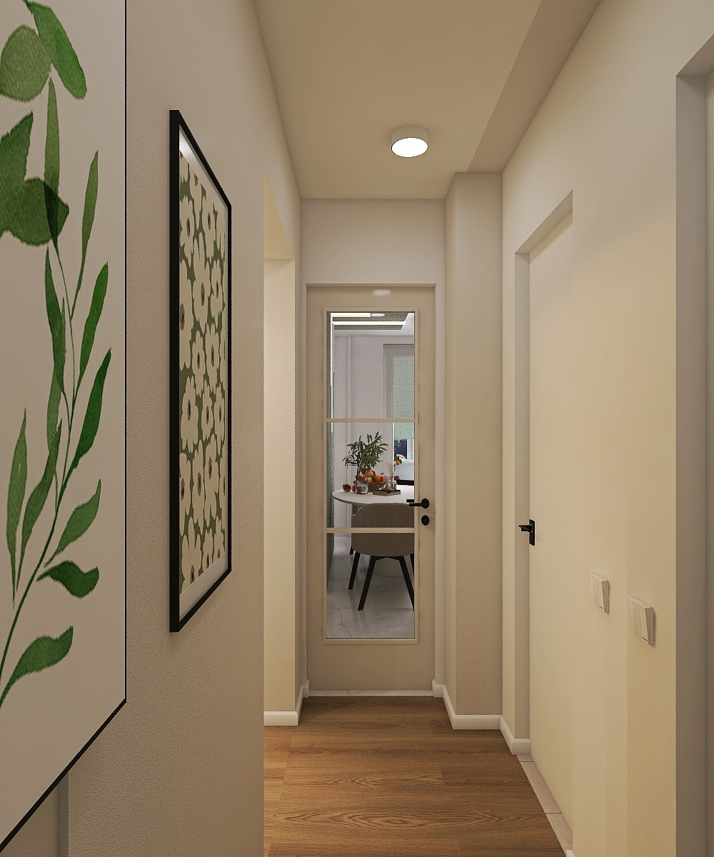 квартира в серо-бежевых тонах с яркой ванной