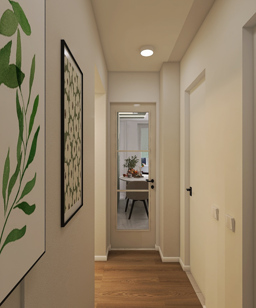 квартира в серо-бежевых тонах с яркой ванной