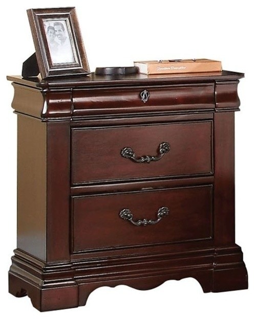 Bowery Hill 3 Drawer Nightstand In Dark Cherry Traditional Nightstands And Bedside Tables By Homesquare