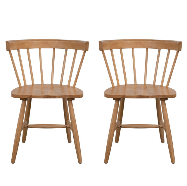 Rubberwood Dining Chair With Slatted Back, Set of 2, Natural