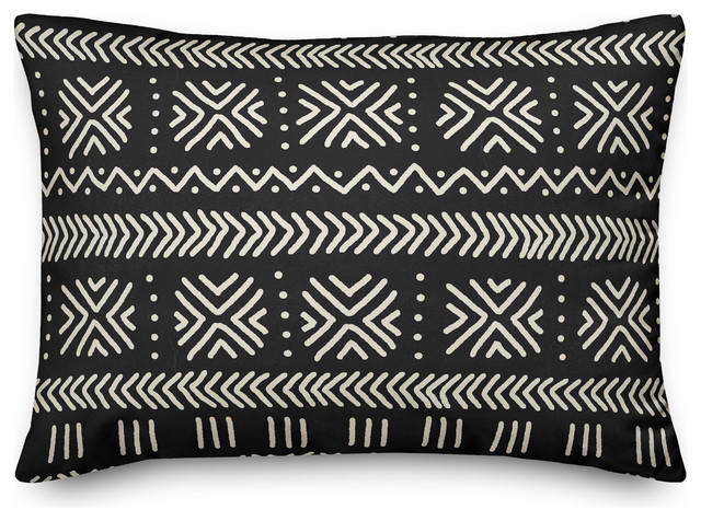 Black Mudcloth Pattern 14x20 Outdoor, Black Outdoor Cushions