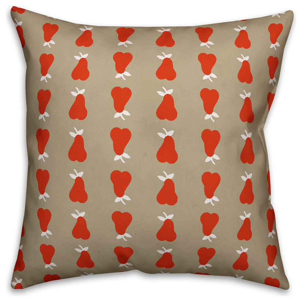 Pear Pattern, Red Outdoor Throw Pillow, 20"x20"