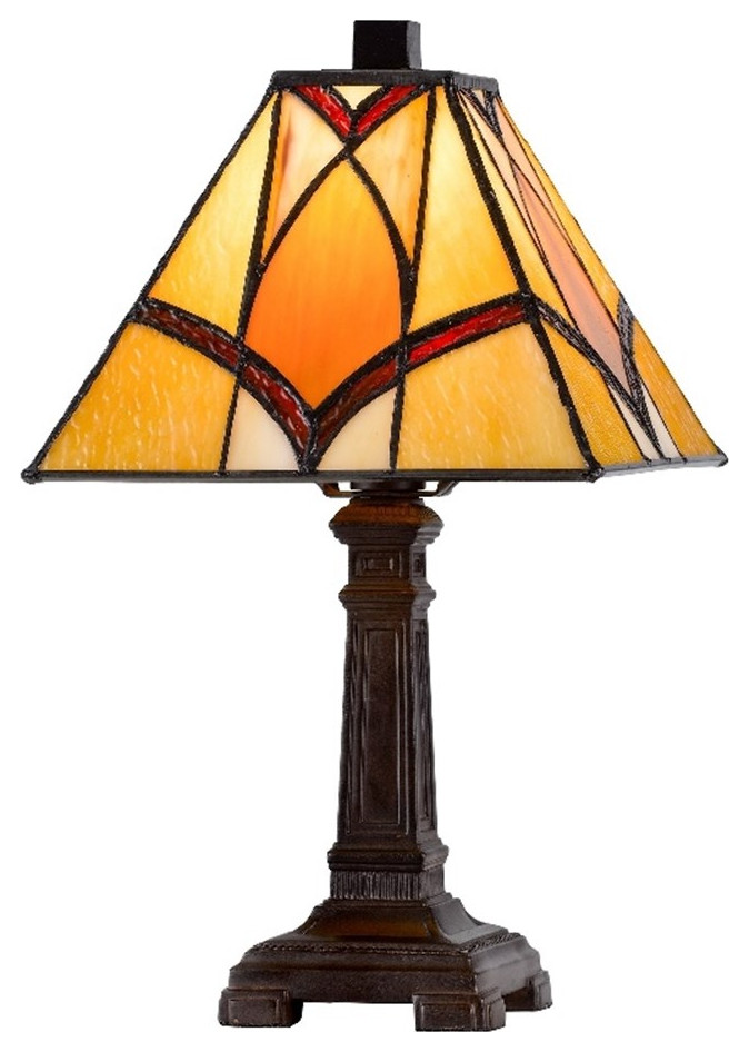 14 Inch Art Deco Accent Lamp Square Style Shade Dark Bronze Victorian