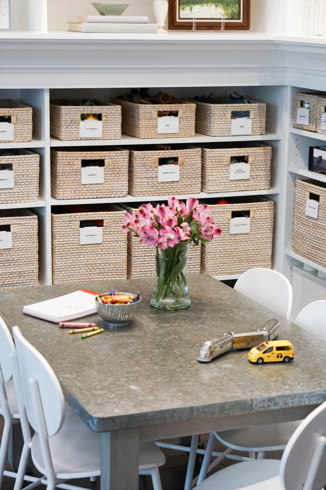 Kids Playroom Organization + Design - Inspiration for a transitional home design remodel in Chicago