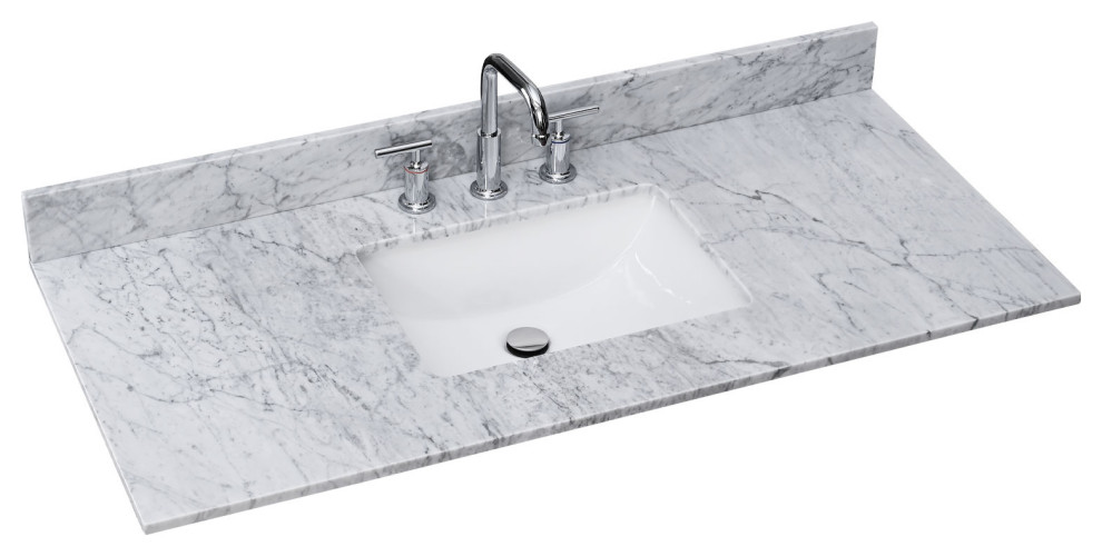 48" Marble Vanity Top With Ceramic Sink and Backsplash Modern Vanity Tops And Side Splashes