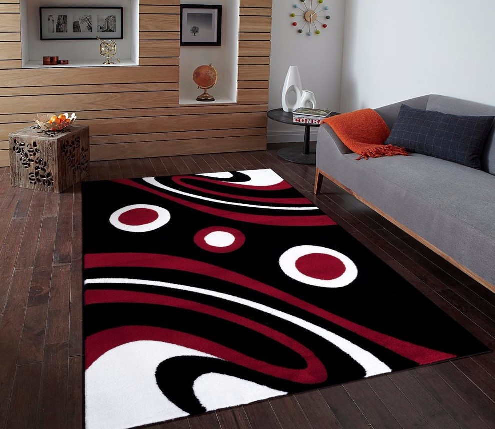 Persian Rugs Modern 1016, Black, 2'0x3'0, 9'x12'6" Contemporary