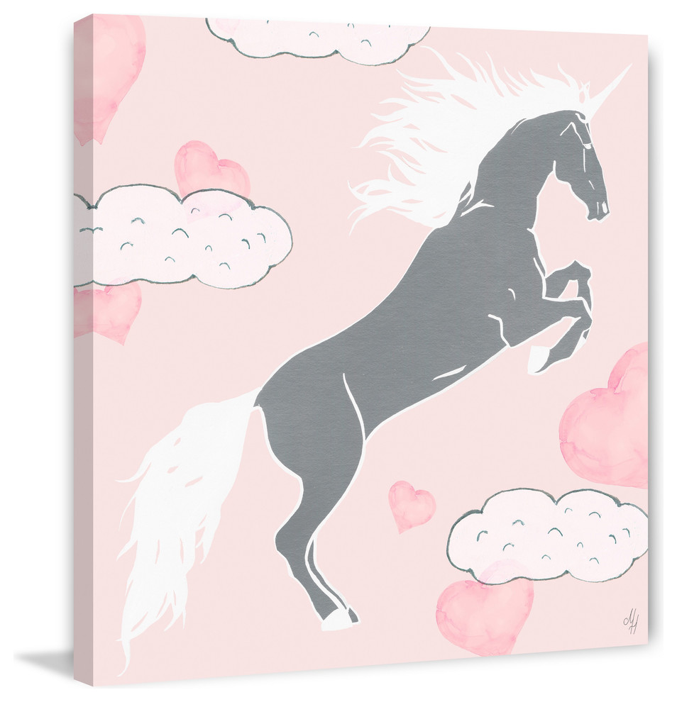 "Cloudy Unicorn" Painting Print on Wrapped Canvas, 12"x12"