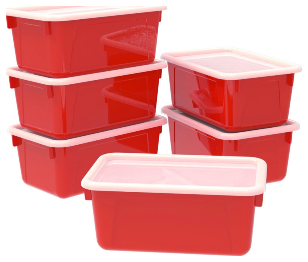 Small Cubby Bin, with Cover, Classroom Red (Case of 5) Contemporary