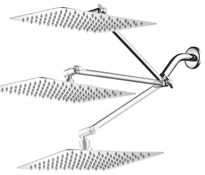 Chrome Wall Mounted Square Rain Shower Head and 11"Adjustable Extension