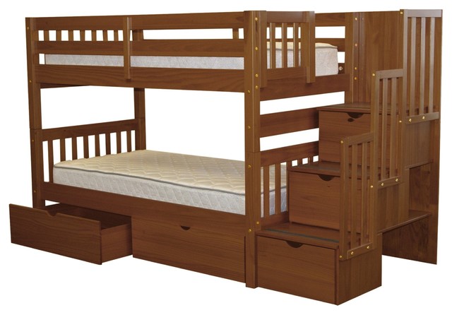 Bedz King Bunk Beds Twin Over Twin Stairway 3 Step 2 Bed