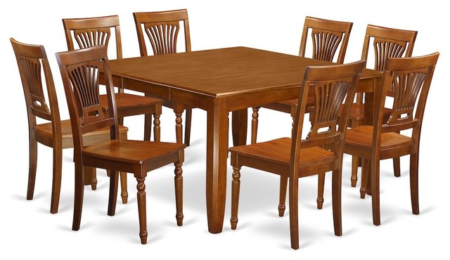 9 Piece Formal Dining Set Table With Leaf And 8 Chairs Saddle Brown