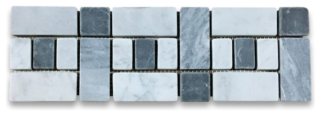 4 X12 Carrara White Listello Tile Mosaic Border Tumbled 4 X12 Carrara White Listello Tile Mosaic Border Tumbled